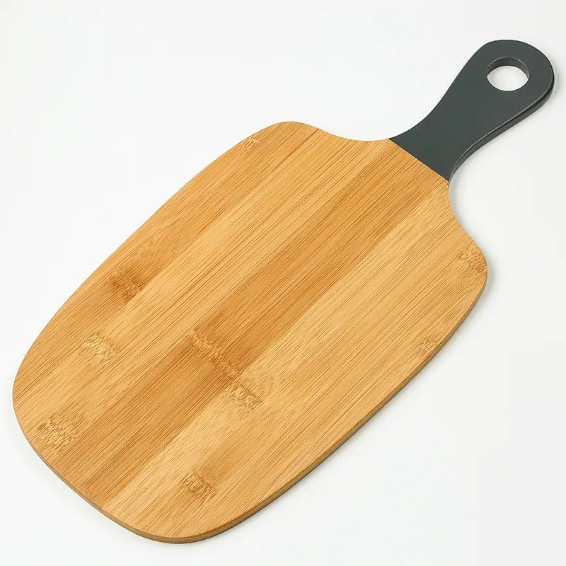 Bamboo Paddle Shape Cutting Board Chopping Blocks with Color Handle for Wholesale