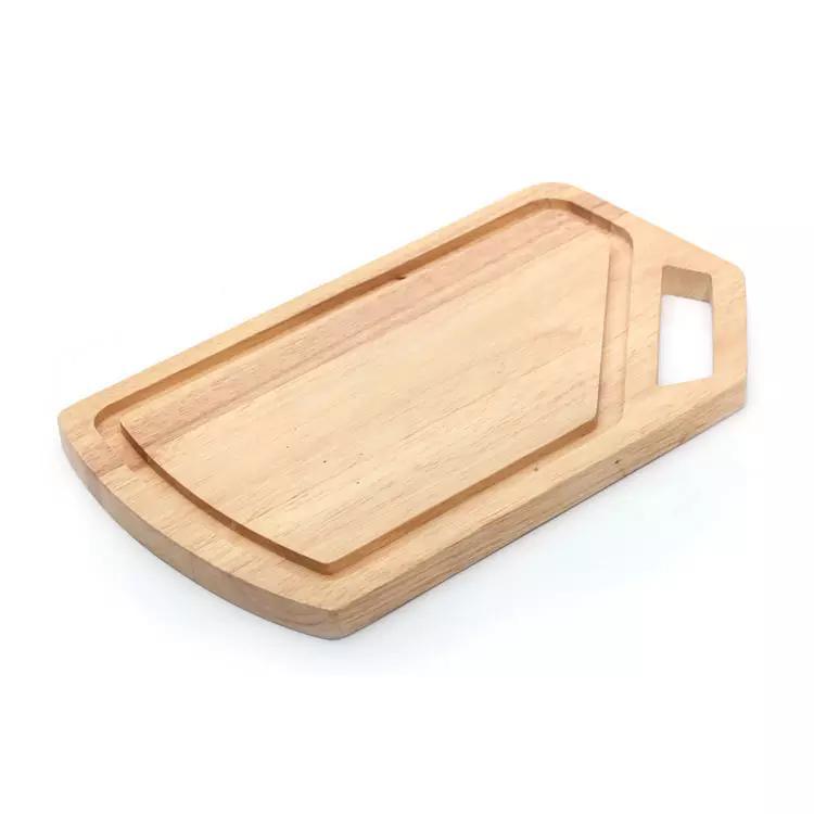 Rubber Wood Curved Handle Cutting Chopping Board for Food Vegetable Barbeque with Juice Groove