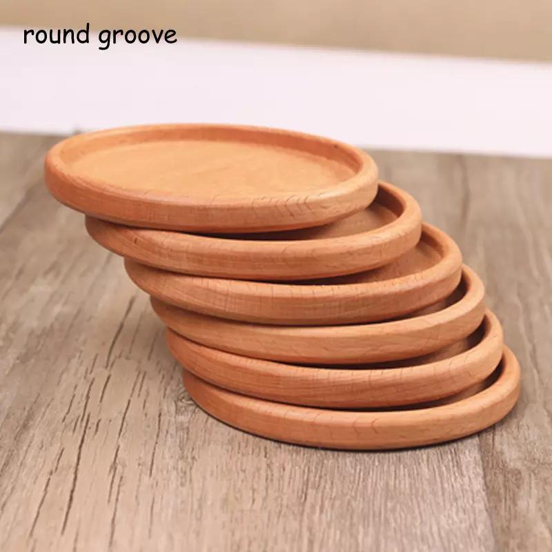 Durable Heat Resistant Beech Wood Tea Coffee Cup Pad Placemats Square Round Drink Mat Coaster Set