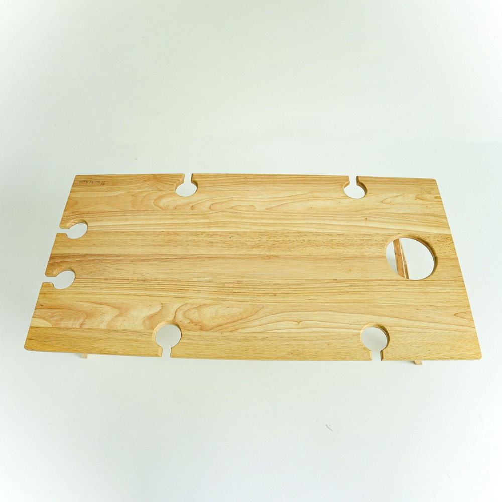 Rectangular Wood Collapsible Snack Portable Table Wood Folding Picnic Table with Wine Holder and Wine Glass Holder