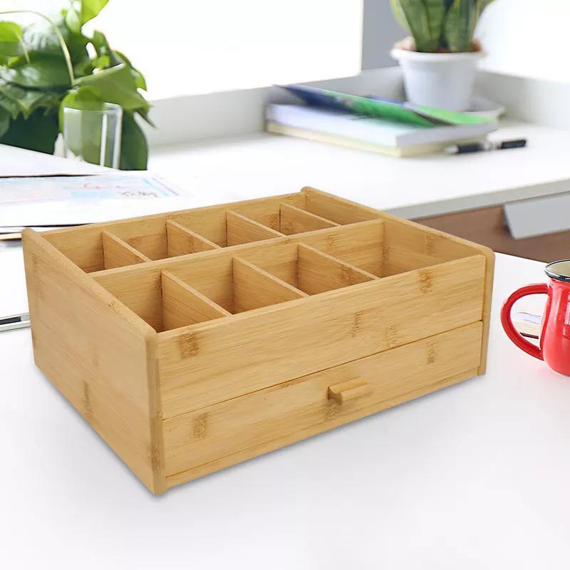 Home Office Durable Bamboo Desk Drawer Organizer Bamboo Desktop Organizer