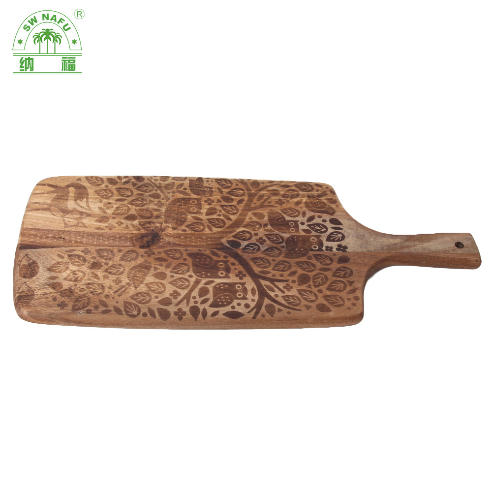 Custom Logo Acacia Wood Cutting Board with Handle Wooden Serving Board