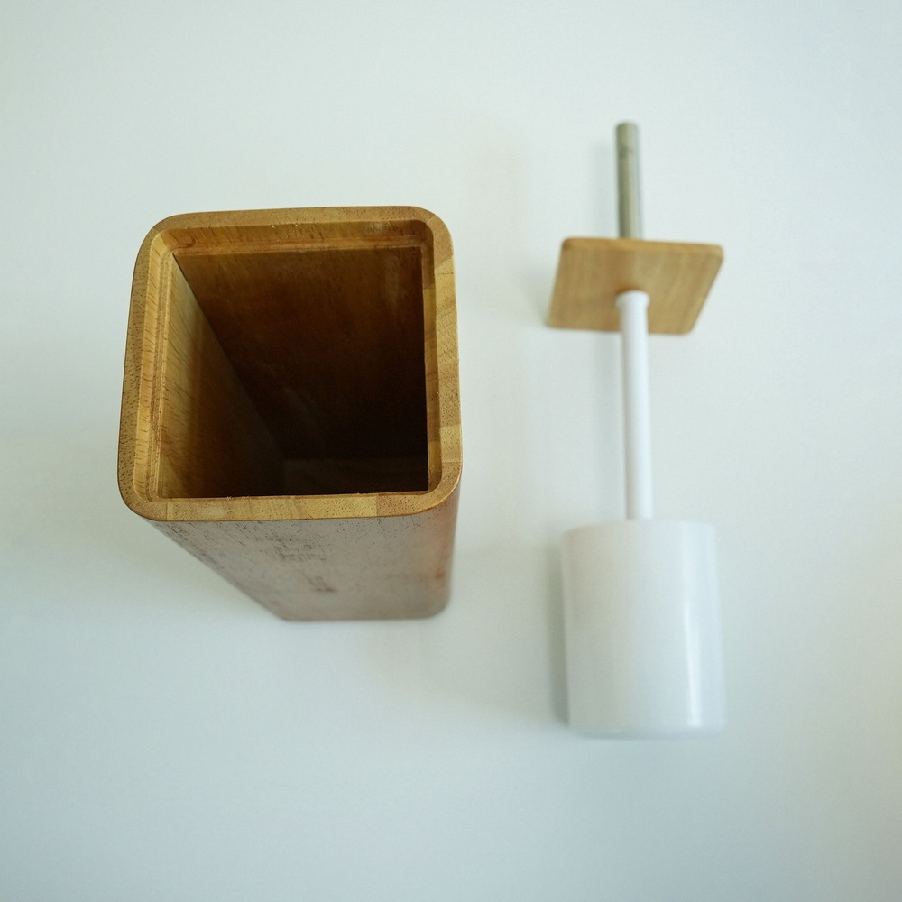 Factory Supply Bamboo Wooden Toilet Bowl Brush with Holder for Bathroom
