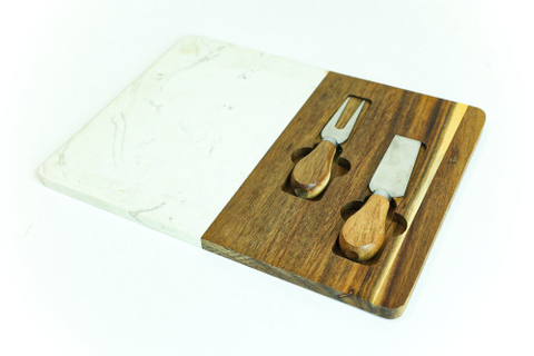 Factory Supply Wooden and Marble Cheese Board with Knife Set