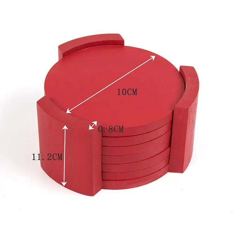 Custom Color Round Bamboo Wood Coaster Set Tableware Mat with Holder for Kitchen