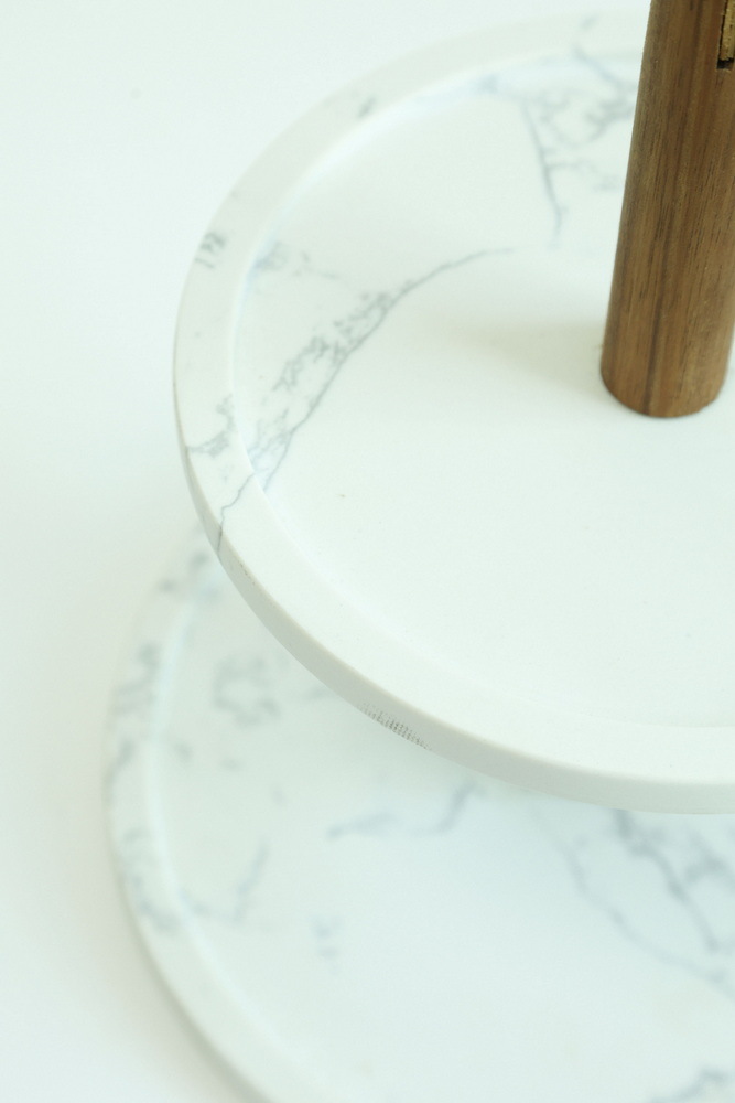 Elegant 2 Tier White Marble Cake Stand Fruit Dessert Display Stand