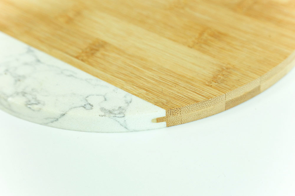 Large Round White Marble and Bamboo Serving Board Chopping Board