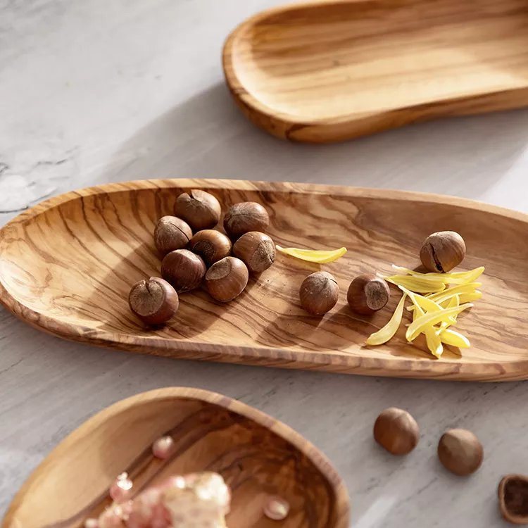 Peanut Shape Olive Wood Serving Tray for Fruit Snack Candy Appetizer