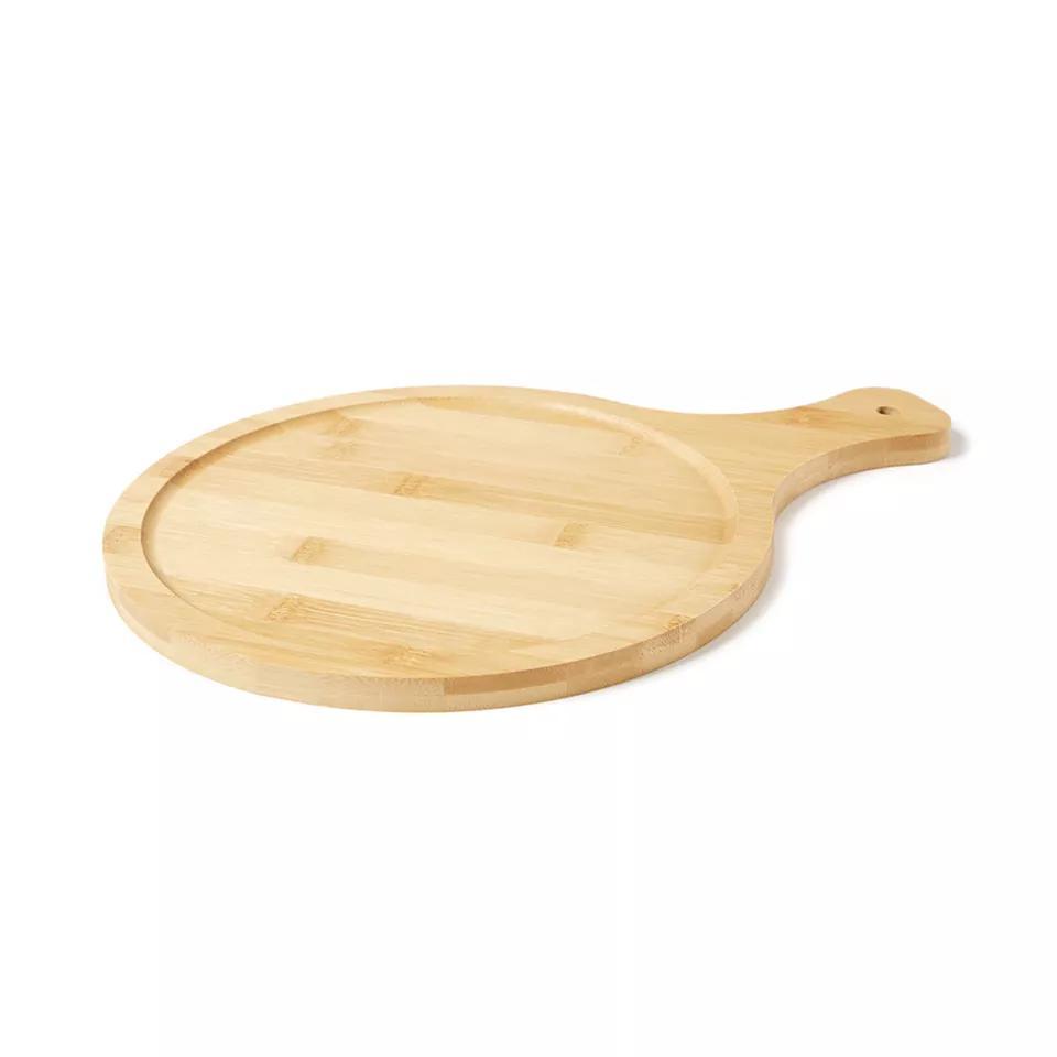 Custom Round 25cm Wooden Tray with Handle Bamboo Fruit Bread Pizza Steak Cutting Board with Containers