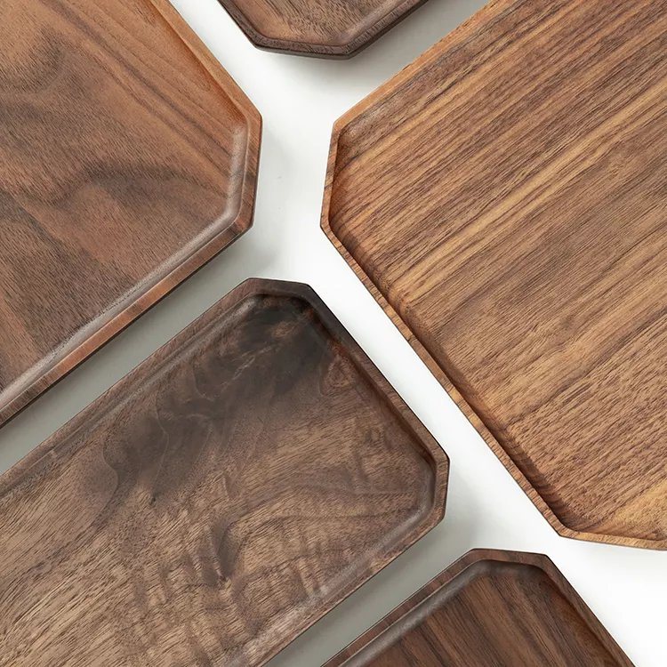 Octagon Black Walnut Wooden Organizer Storage Serving Tray for Food Snack