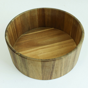 Friendly Custom Round Wooden Salad Bowl Bowl Set Fruit Bowl with Salad Servers