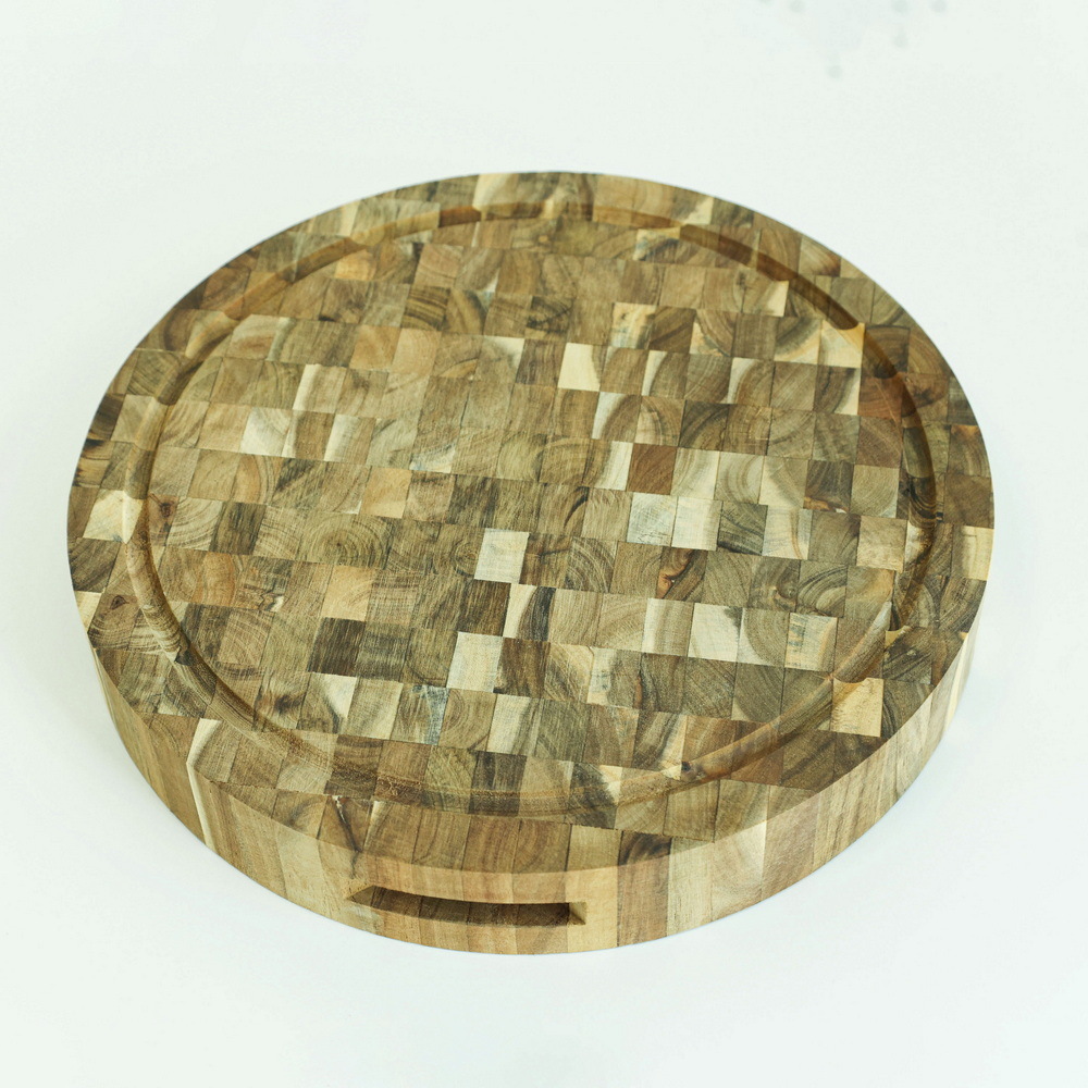 Large Thick Round End Grain Acacia Wood Cutting Board
