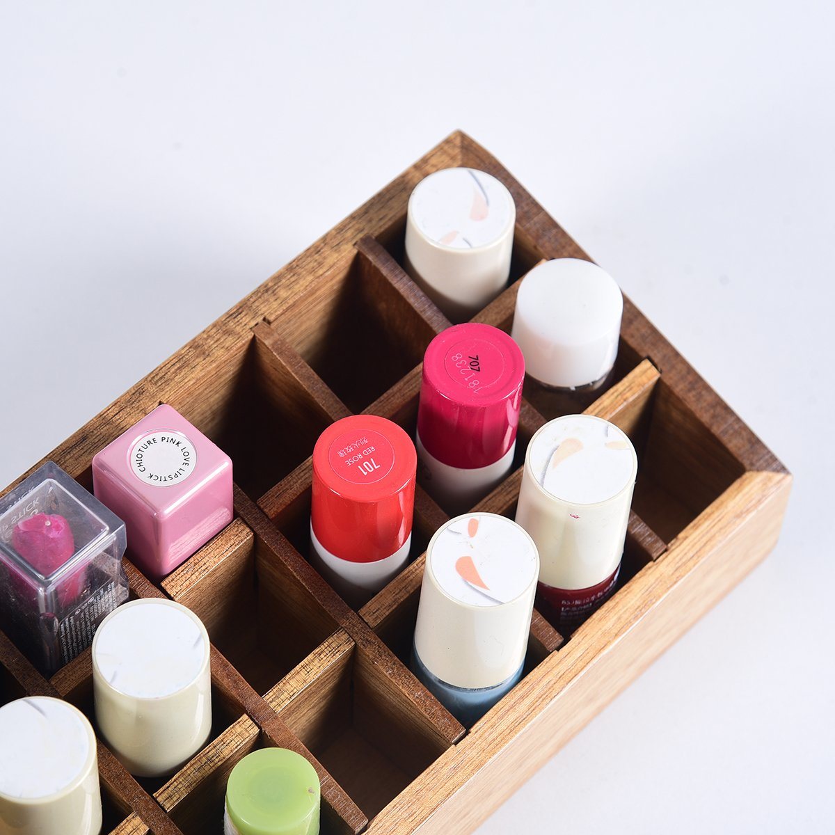 24 Spaces Bamboo Wood Lipstick Organizer Lipstick Holder Display Stand