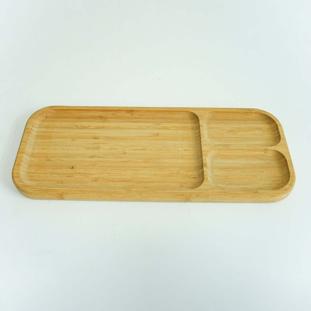Three Compartments Bamboo Portion Plate Divided Dinner Snack Plates