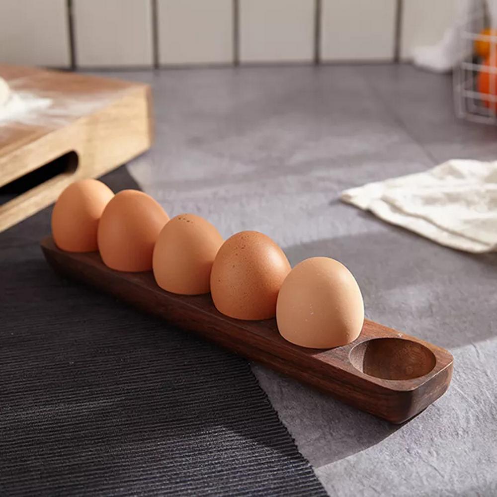 Wholesale 6 Slot Black Walnut Wooden Egg Holder Tray for Countertop Refrigerator