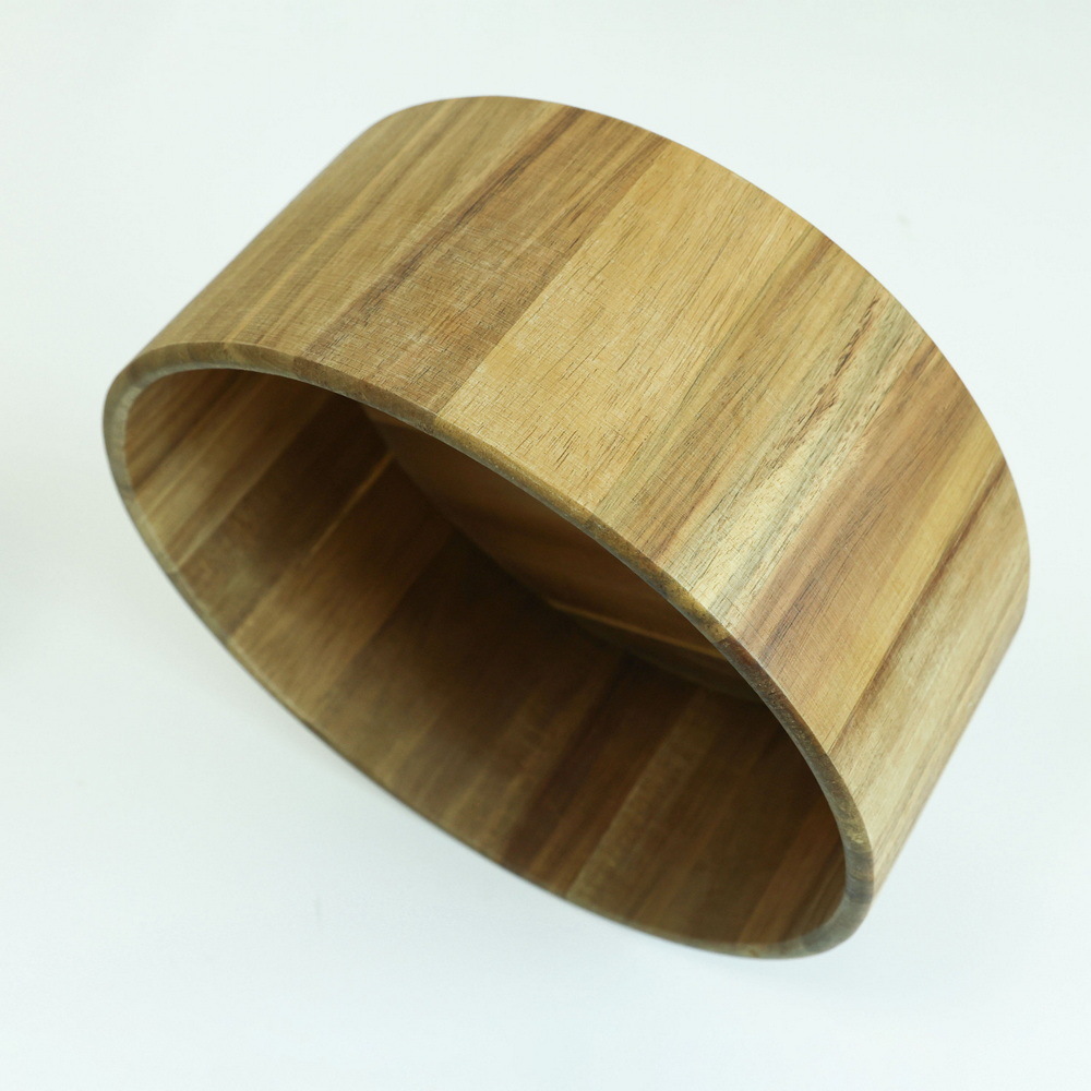 Friendly Custom Round Wooden Salad Bowl Bowl Set Fruit Bowl with Salad Servers