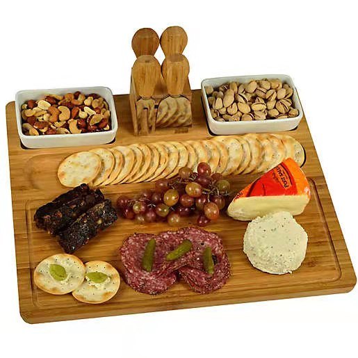 Personalize Bamboo Charcuterie Board and Cheese Platter Board with Knife Set and Sauce Tray