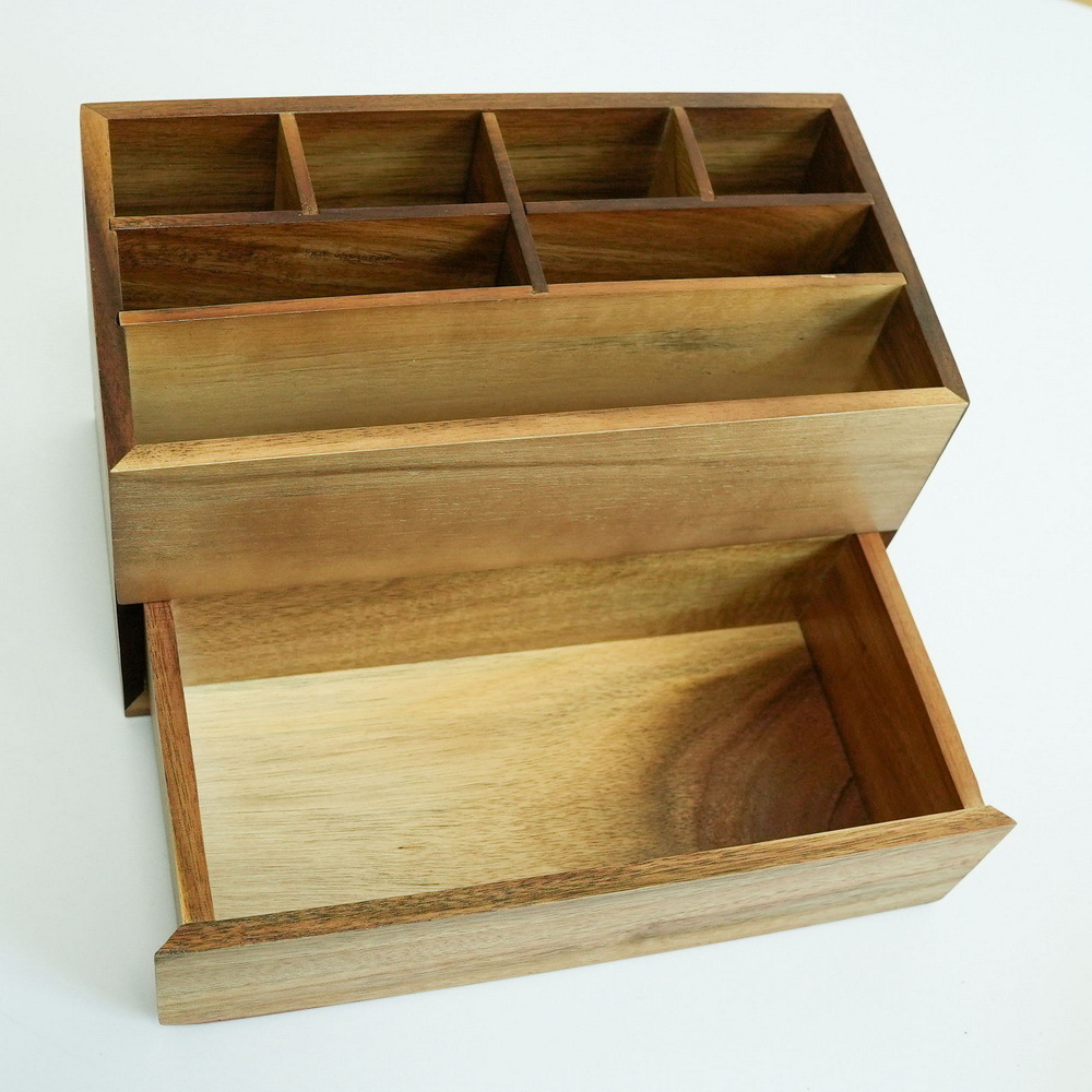 Bathroom Basic Wood Makeup Organizer with Drawer Wood Makeup Box