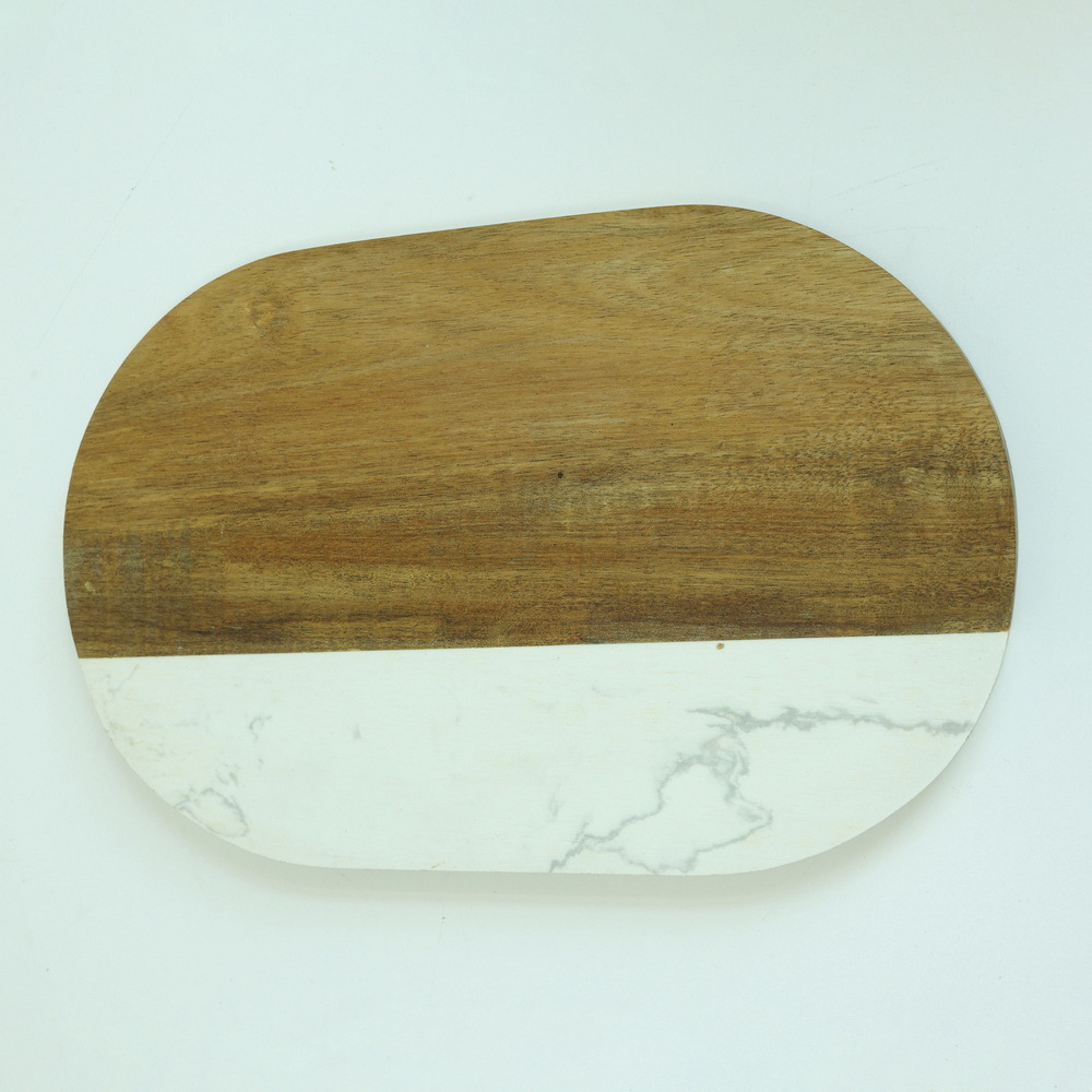 Oval Shape Acacia Wood and White Marble Cutting Board Cheese Board Serving Board