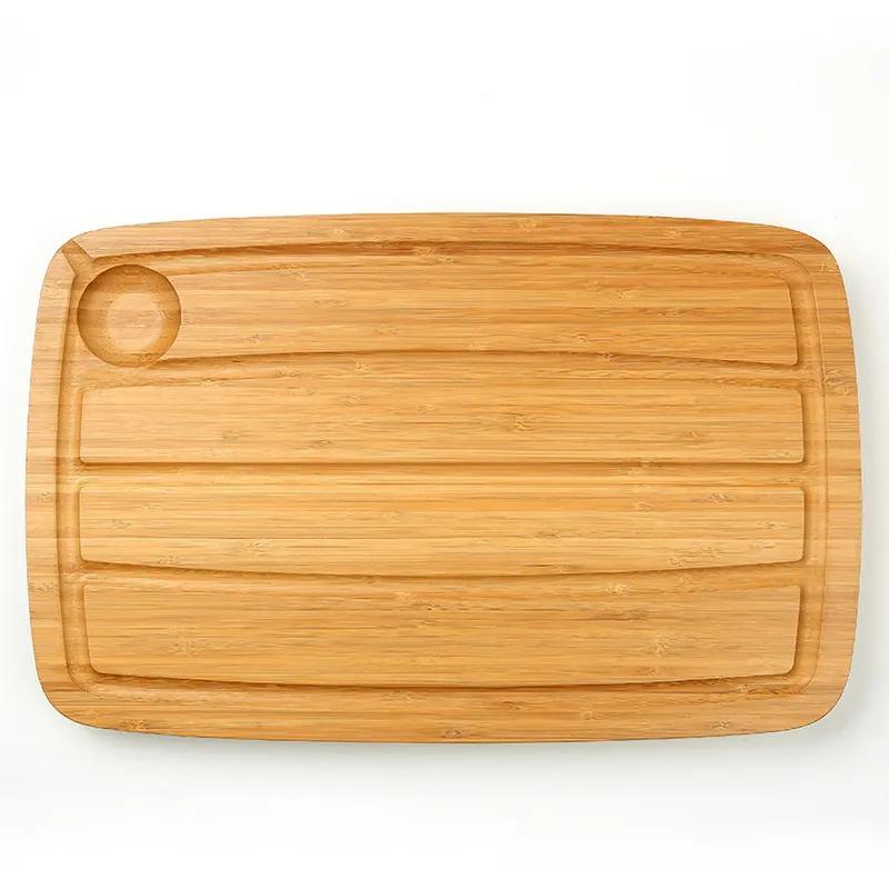 Large Steak Serving Chopping Block Bamboo Cutting Board with Juice Groove