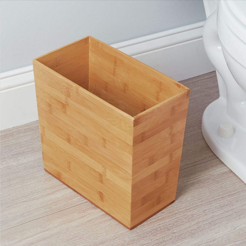 Bamboo Wood Paper Basket for Office Bedroom Bathroom Wooden Trash Can Wooden Storage Bucket
