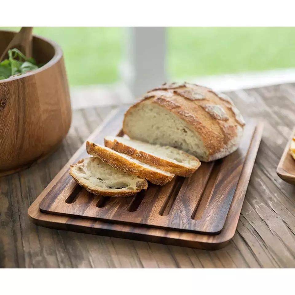 Conveniently Simple Acacia Wood Bread Board with Crumb Catcher Tray