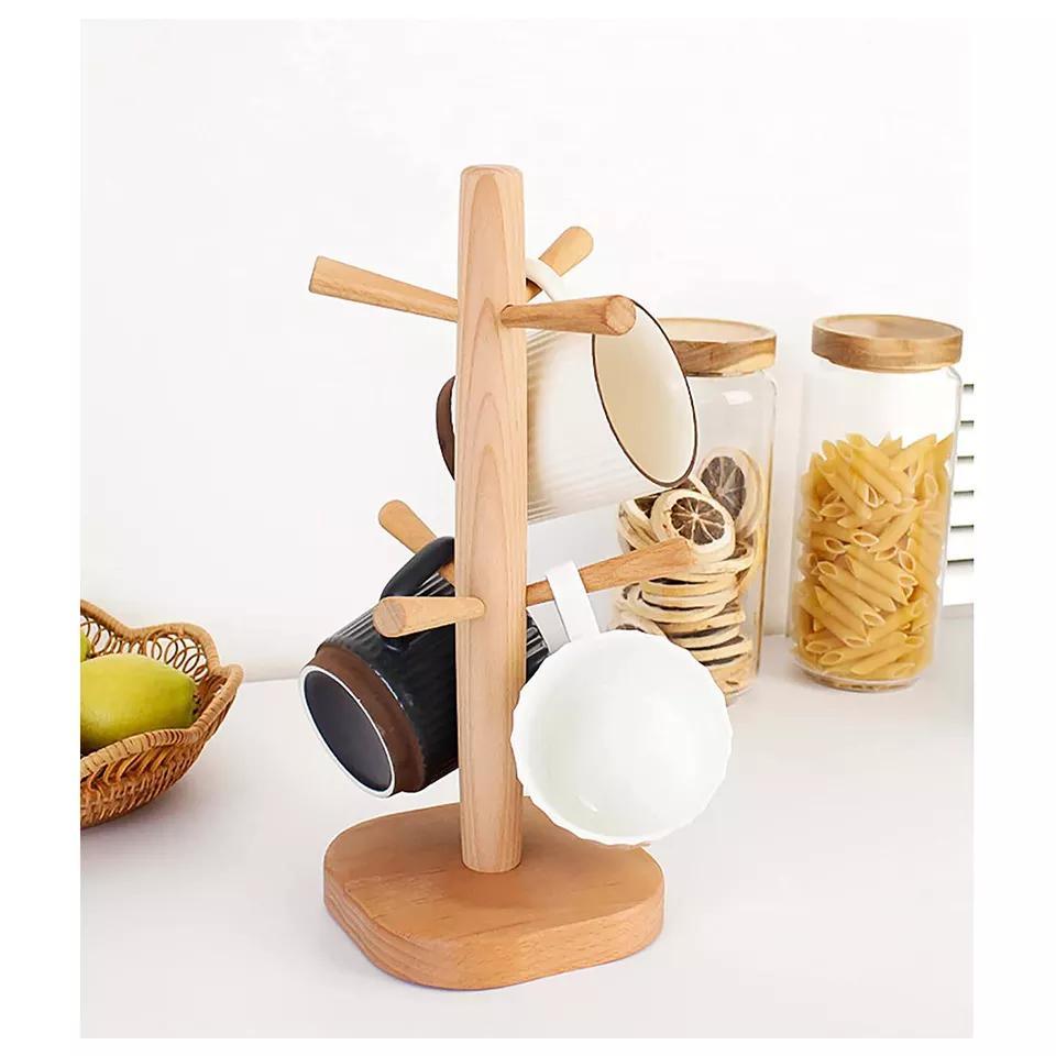 Tree Rack Accessories Mug Hanger Stands Wooden Mug Holder with 6 Hooks for Kitchen Counter