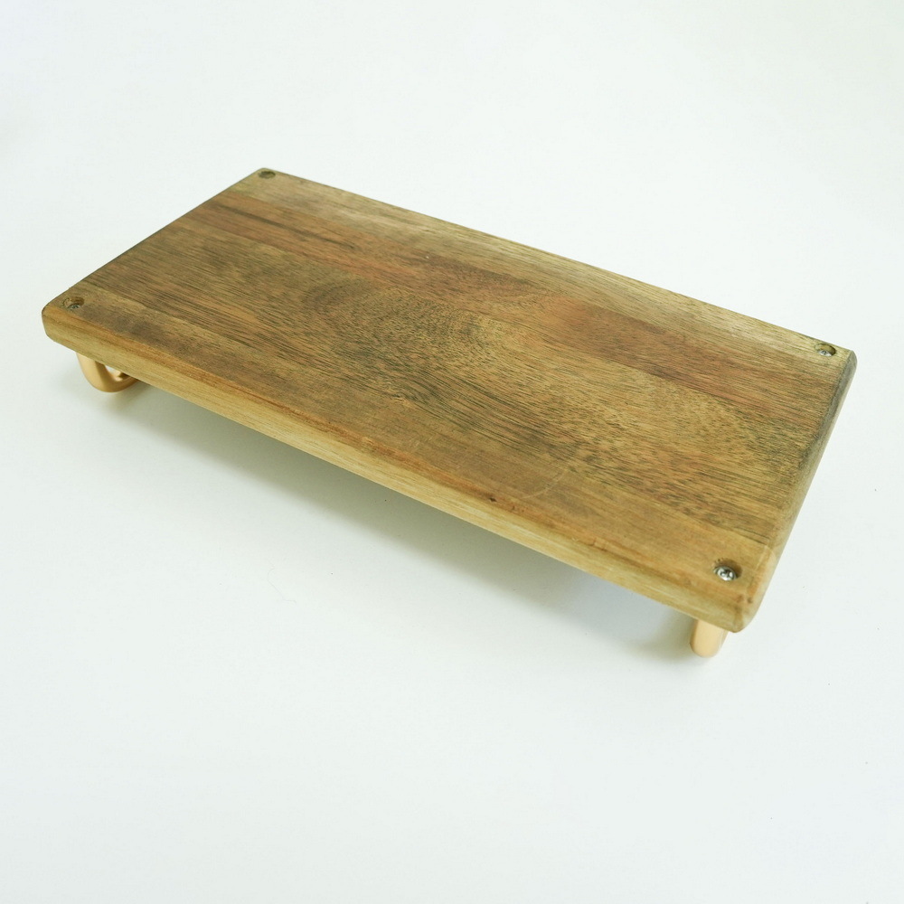 Rectangular Acacia Wood Serving Tray Serving Platters with Metal Handles