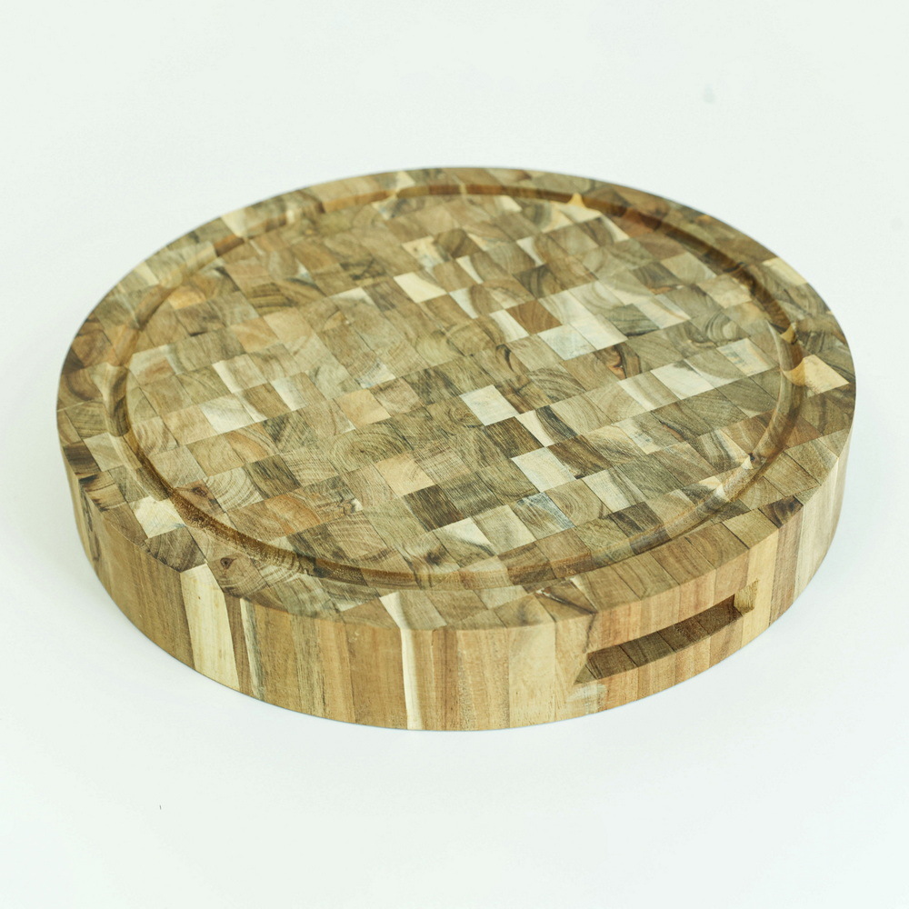 Large Thick Round End Grain Acacia Wood Cutting Board