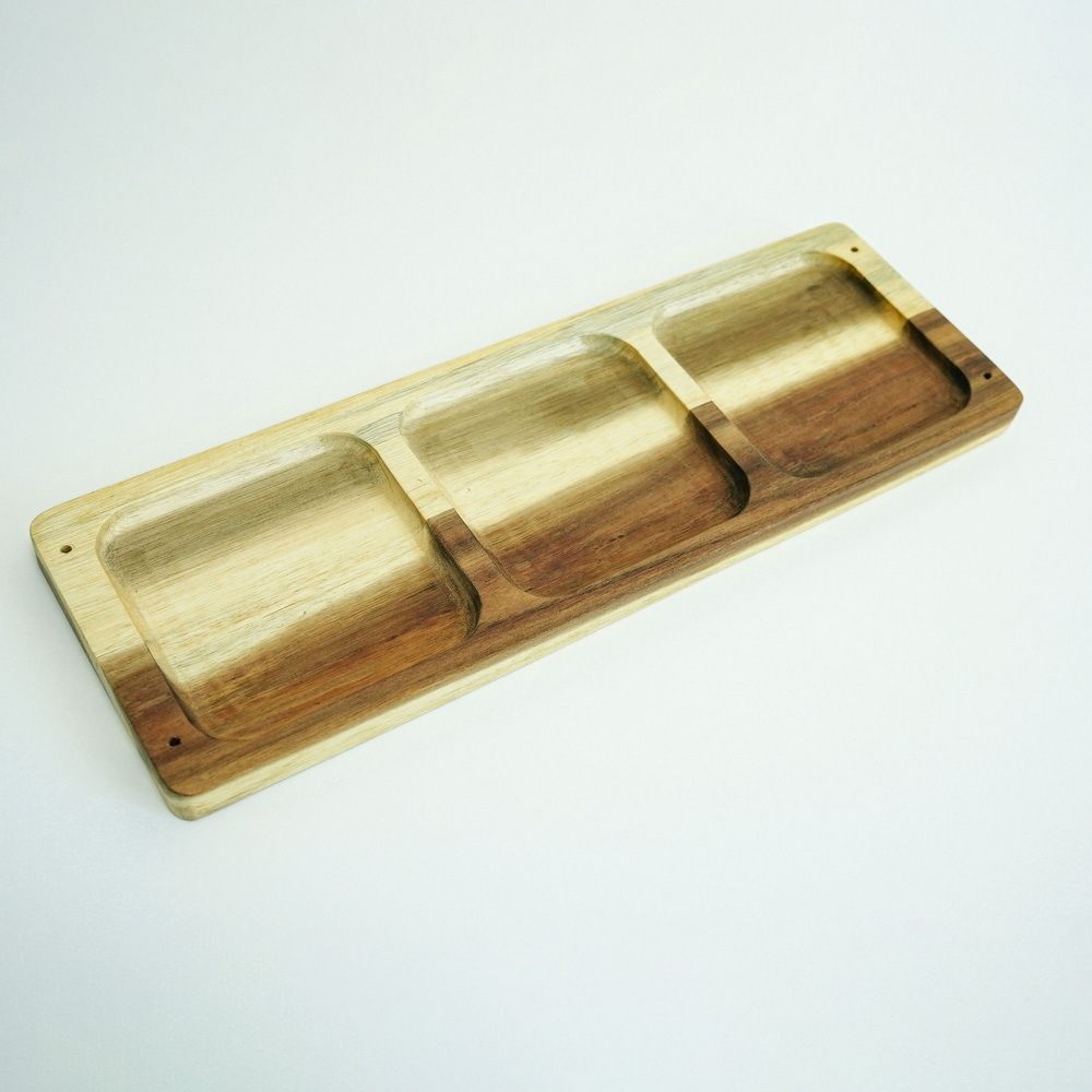 Three Compartments Divided Wooden Serving Dish Sauce Dish