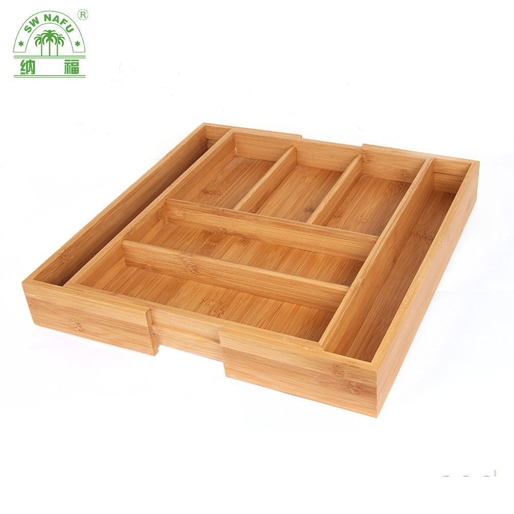 Expandable Eco-Friendly Natural Bamboo Cutlery Tray for Kitchen