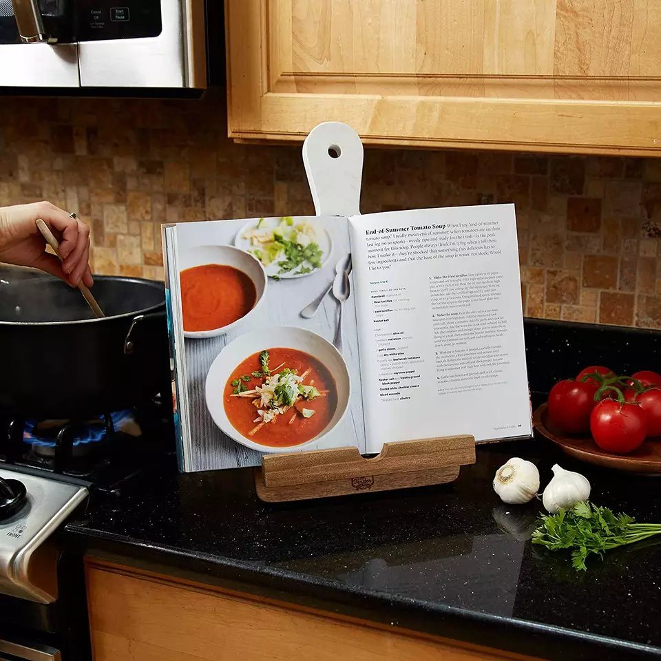 Marble Acacia Wood Cutting Board Cookbook Holder Charcuterie Board White Marble Cheese Board