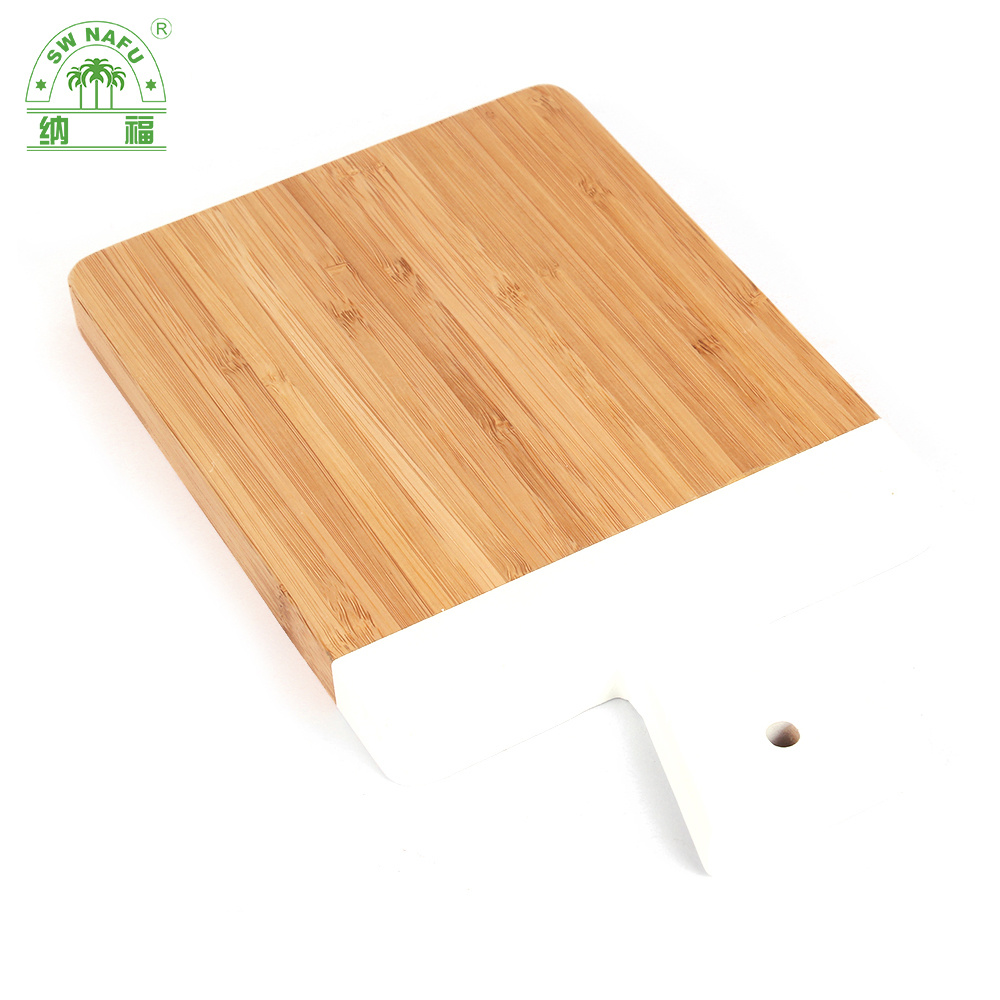 White Color Organic Kitchen Bamboo Cutting Board Pizza Cheese Bread Cutting Board with Handle