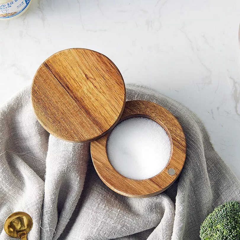 Home Kitchen Acacia Wood Sugar Keeper Pepper Salt Cellar