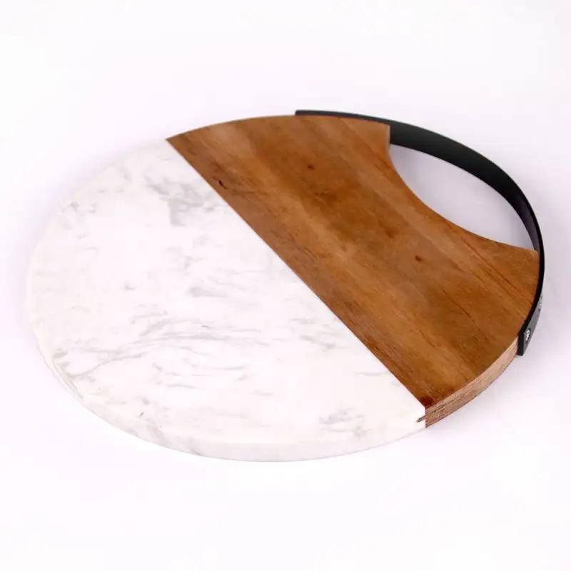 New Products Round Marble Wooden Board for Cheese with Metal Handle