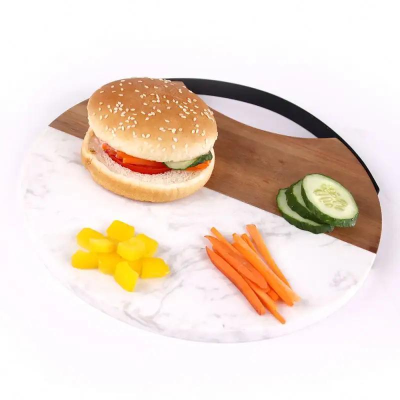 New Products Round Marble Wooden Board for Cheese with Metal Handle