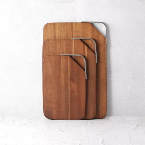 Custom Rectangle Acacia Cutting Board with Metal Bevel Hook