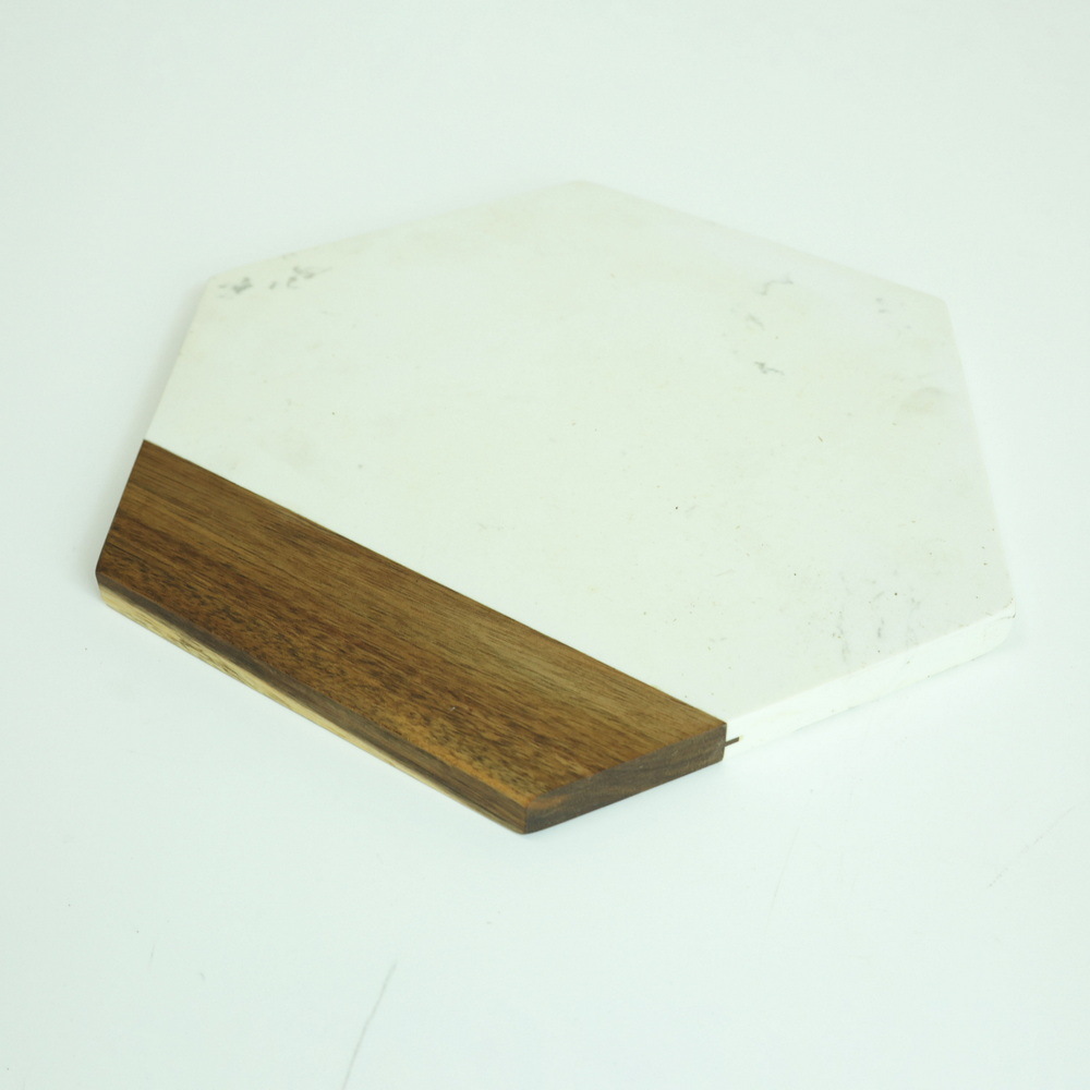 Octagonal Wood and Marble Cutting Board for Cheese / Charcuterie /Bread / Cake