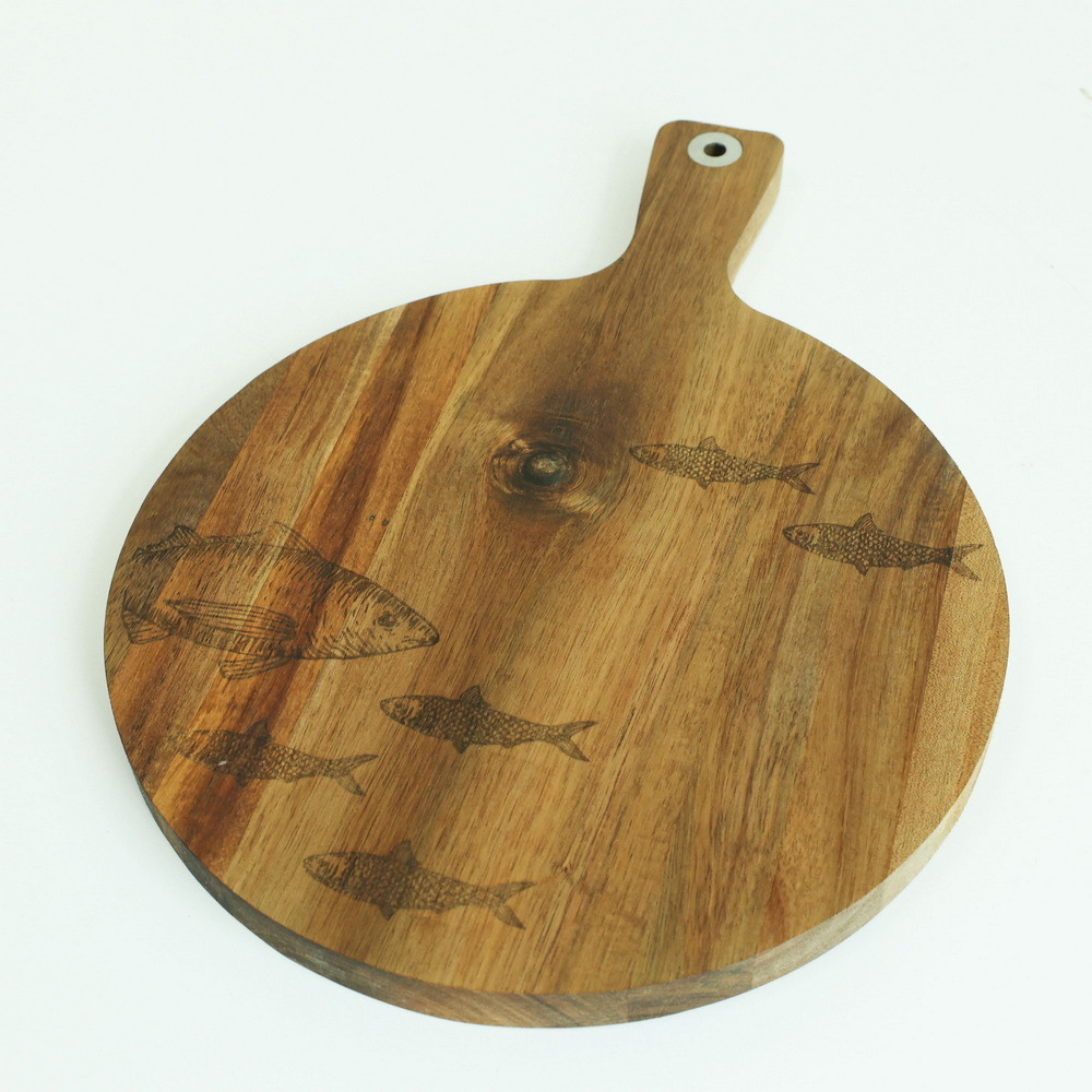 Engraved Large Round Wood Cutting Board with Custom Pattern
