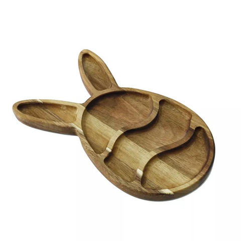 Easter Day Rabbit Shaped Acacia Wood Serving Tray Food Plate for Fruit Nut Snack