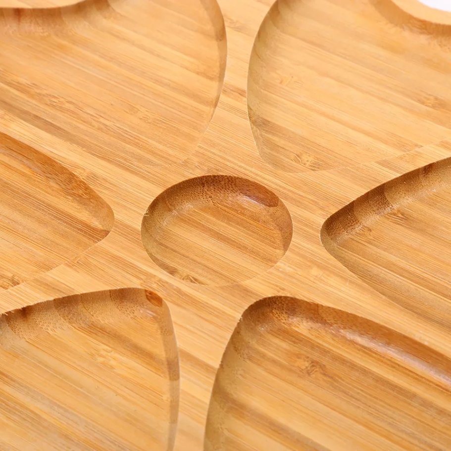 Flower Shaped 6-Compartments Dipping Sauce Plate Bamboo Divided Serving Bowl Dry Fruit Plates