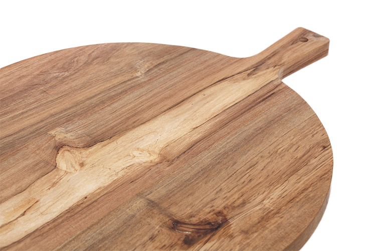 Large Round Paddle Acacia Wood Cutting Board with Handle Wooden Chopping Board for Meat Bread Serving