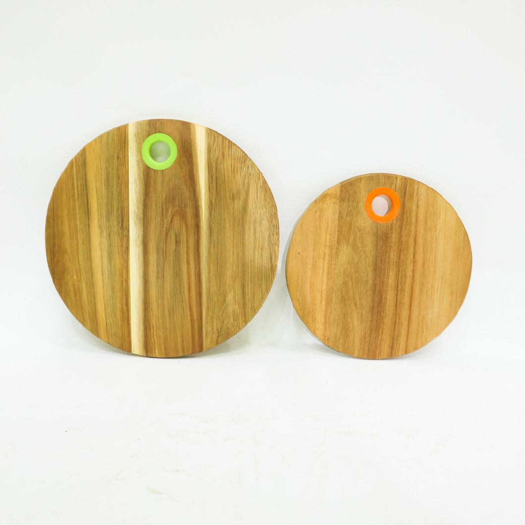 Round Acacia Wood Chopping Board Serving Board Set of 2 with Silicone Hanging Hole