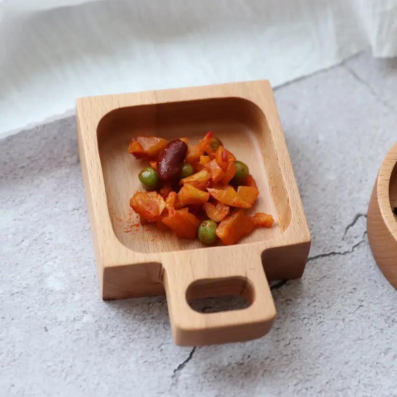 Round Square Wooden Tray Small Dinner Plates Food Dish Seasoning Sauce Food Dipping Dishes Plate