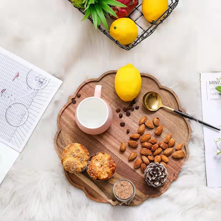Creative Flower Shape Wooden Fruit Tray Acacia Wood Nut Snack Fruit Tray Serving Tray