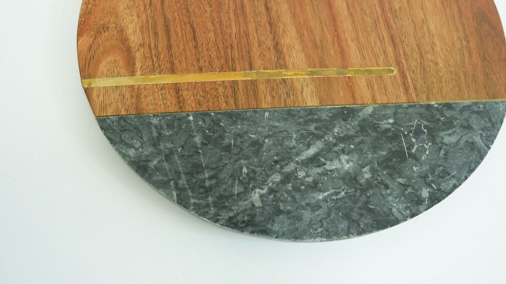 Large Round Marble and Acacia Wood Serving Board Cheese Board Charcuterie Board with Handle