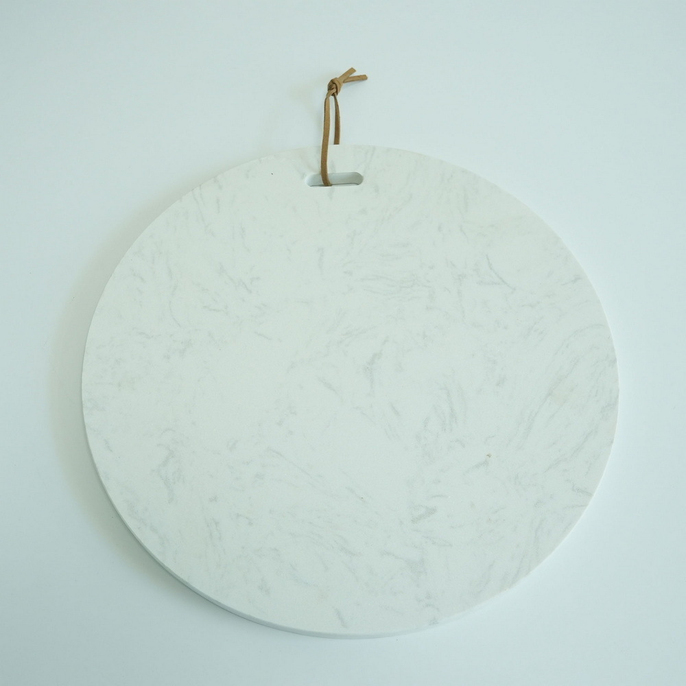Round Shape White Marble Cuting Board Chopping Board with Hanging Hole