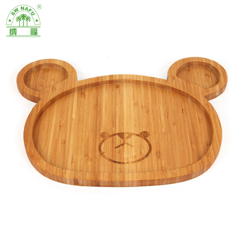 Custom Bear Shape Divided Bamboo Dinner Plates Portion Plates for Kids