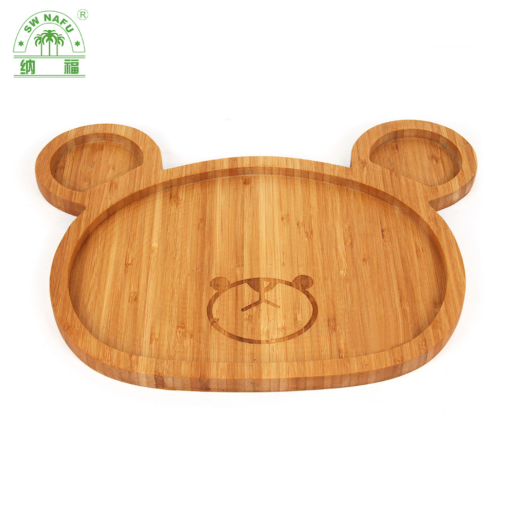 Custom Bear Shape Divided Bamboo Dinner Plates Portion Plates for Kids