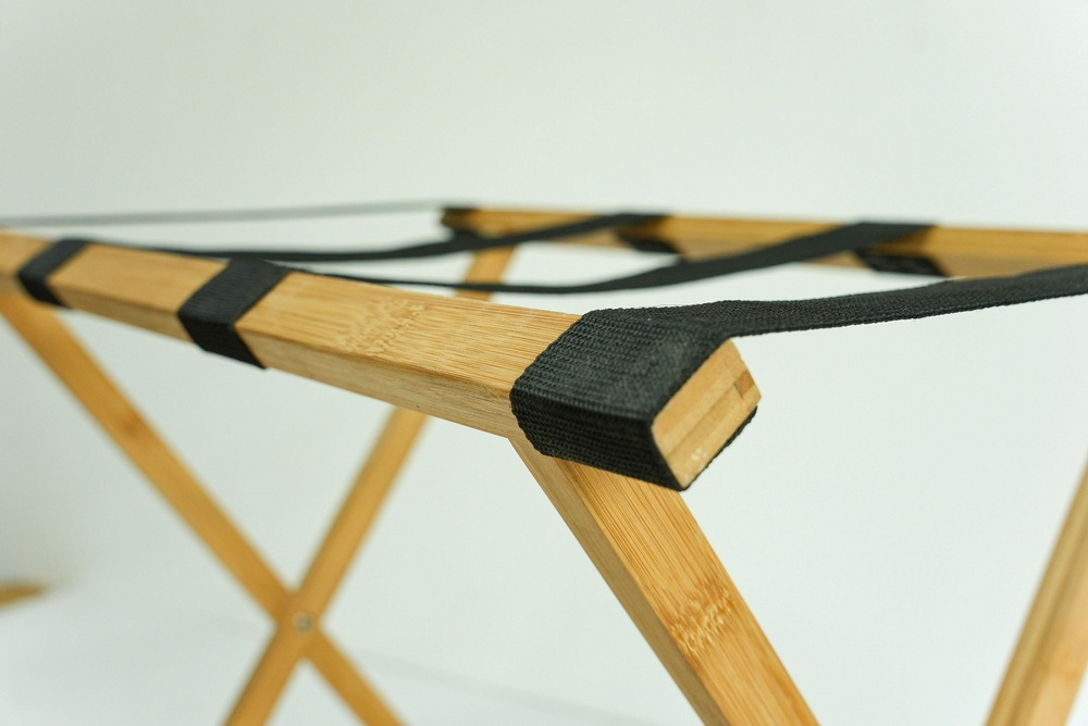 Folding Bamboo Wooden Luggage Rack Luggage Holder with 4 Nylon Straps for Hotel and Home